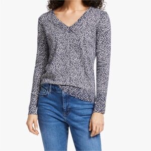 Boden Eldon Blue & Grey Leopard Print V-Neck Top